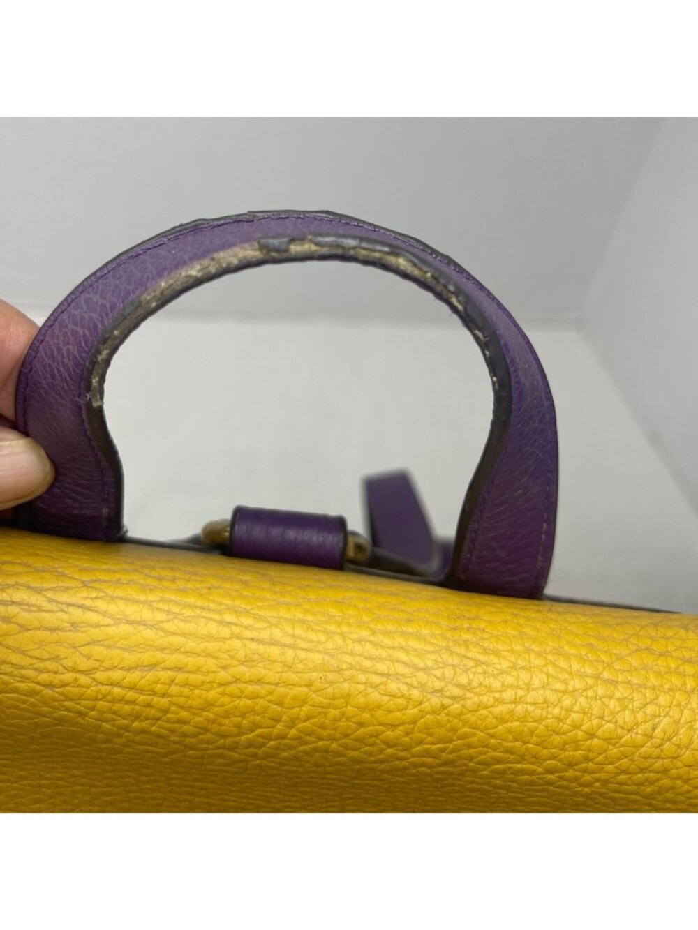 Coach Kleo Pebbled Leather Colorblock Casual Backpack Yellow/Tan/Purple - Picture 15 of 15